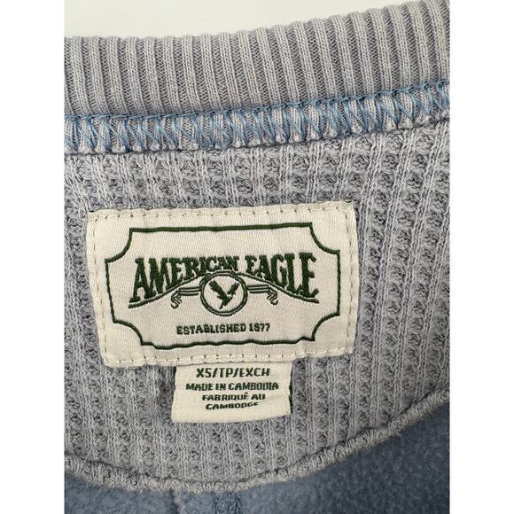 2/$30 AMERICAN EAGLE Light Blue Pullover Sweatshirt Size XS Relaxed Fit Vintage - Picture 4 of 7